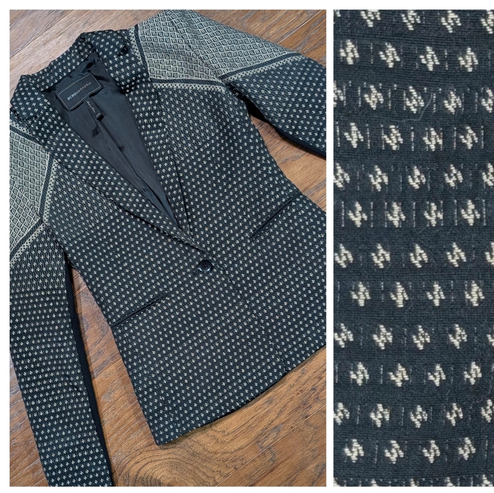BCBGMAXAZRIA Black‎ Geometric Pattern Blazer Jacket Women's XXS